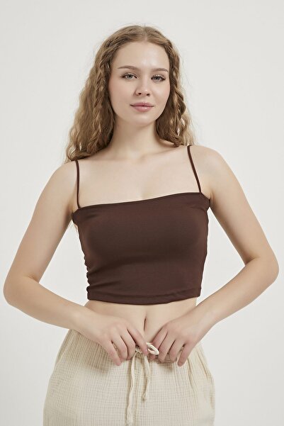 Arma Life Women's Thin Strap Covered Basic Brown Crop Bustier