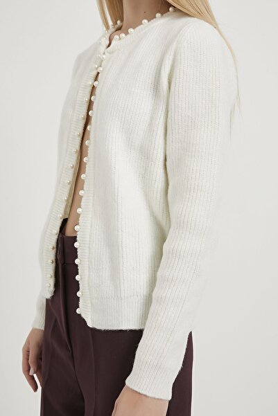 Arma Life Kadın İnci Desenli Basic Beyaz Triko Hırka