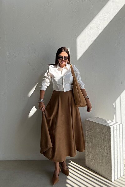 ELVAN TOLON Tan Suede Long Skirt