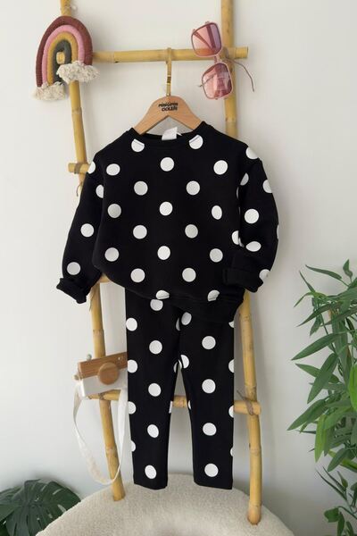 Minigimin Cicileri Set pentru fetiță cu dungi cu buline și jambiere - Negru