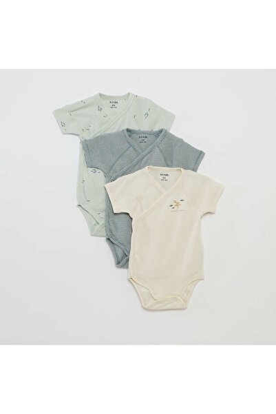 KIABI مجموعة من 3 بدلات جسم مع ياقة متقاطعة باللون الأزرق