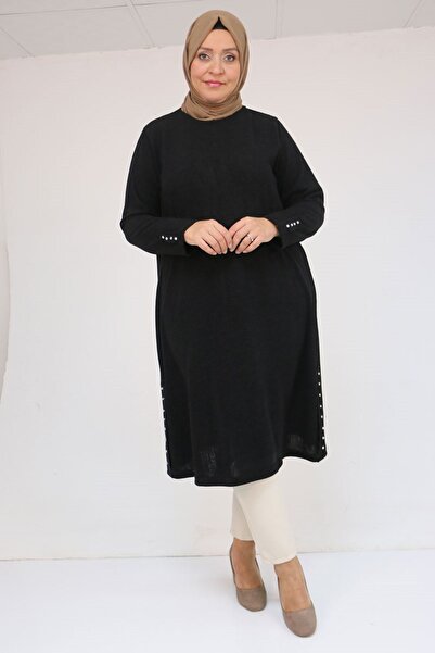 Eslina 58146 Plus Size Mir Tunic with Stone Detail on Sleeves and Side Panels - Black
