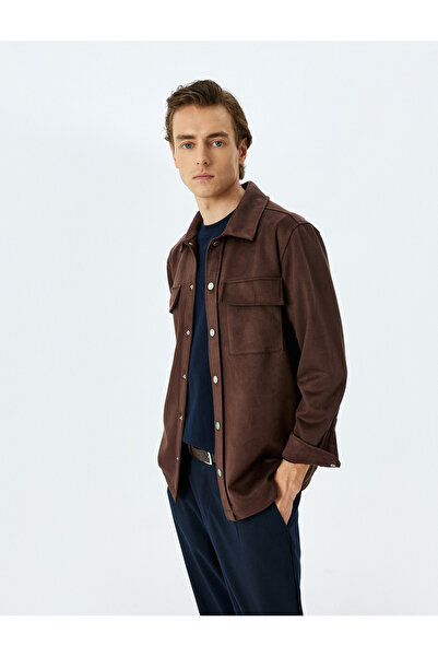 Koton Regular Fit Faux Suede Shirt Jacket with Flap Pocket Detail