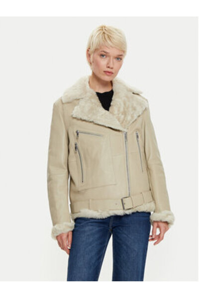 BOSS Γυναικείο Δερμάτινο Μπουφάν 50524016 Εκρού