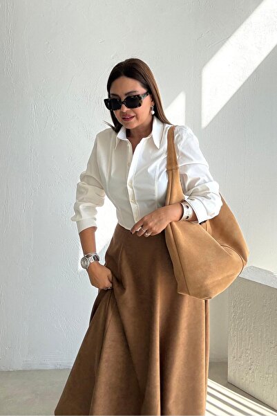 ELVAN TOLON Tan Suede Long Skirt