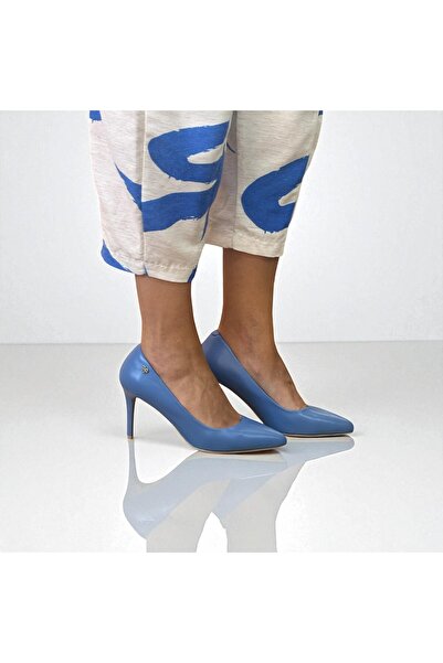 NE&VE SHOES Mavi Hakiki Deri Kadın Stiletto