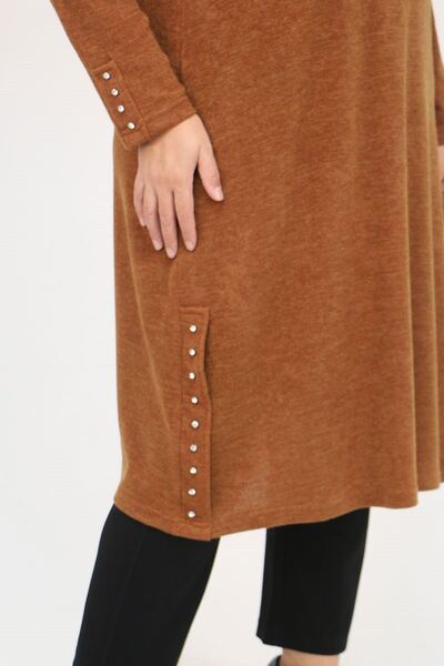 Eslina 58146 Plus Size Mir Tunic with Stone Detail on Sleeves and Side Panels - Tan