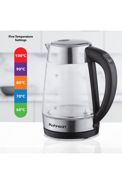 ROHNSON Kettle R7670, 2200 W, 1.7 l, cordless, 360° rotating base, borosilicate glass body