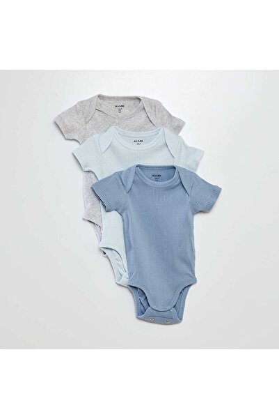 KIABI بدلة جسم محبوكة سادة - عبوة من 3 قطع باللون الأزرق