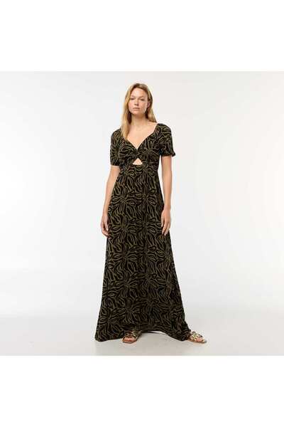 KIABI Long printed dress with slits GREEN