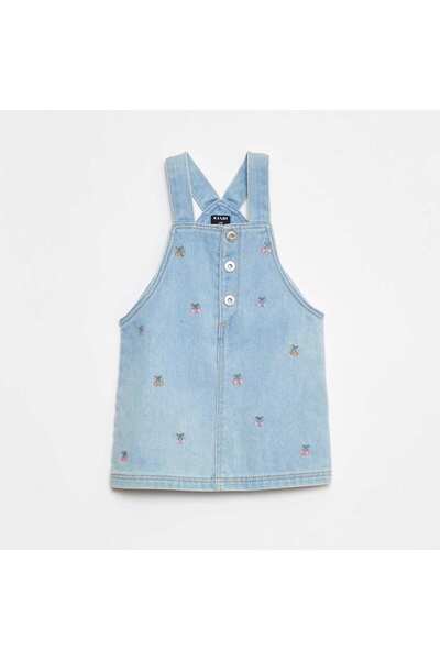 KIABI Embroidered dungaree dress BLUE