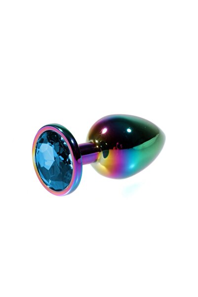 Metal Mavi Taşlı Rainbow Anal Plug Orta Boy