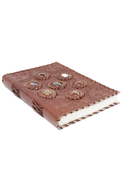 OEM Leather Diary | Handmade | with 7 Natural Crystals | 22.5 x 15 cm