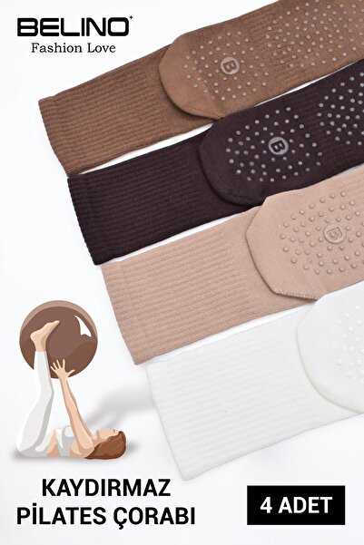 BELİNOPLUS Kadınlar İçin Taban Altı Kaydırmaz Hamile,Dans ve Pilates çorabı 4 Lü Paket