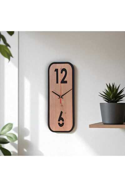 ERGEÇ TASARIM Dikdörtgen Ahşap Minimal Duvar Saati – 40×15 cm, Sessiz Mekanizma