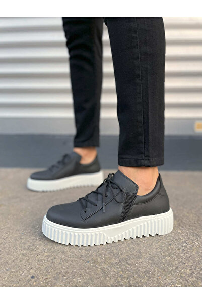 Zapatos JY502 حذاء رياضي يومي للرجال برباط جلدي جريء CBT - أسود