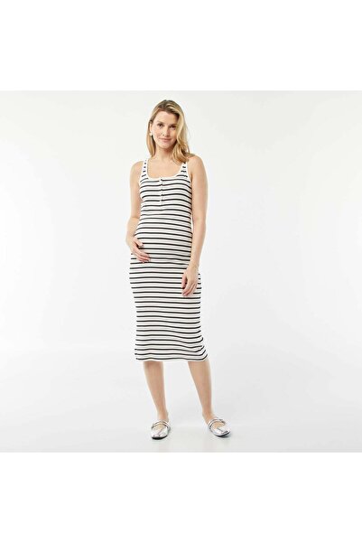 KIABI Plain ribbed midi dress with breastfeeding opening WHITE