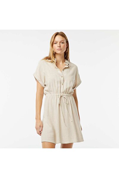 KIABI فستان قميص من مزيج الكتان بأكمام قصيرة أبيض