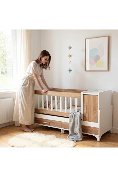 bebecoda Anne Yanı, Sallanır, Büyüyen Bebek Beşiği, Yataklı, Çekmeceli, Kapaklı 60 X 120