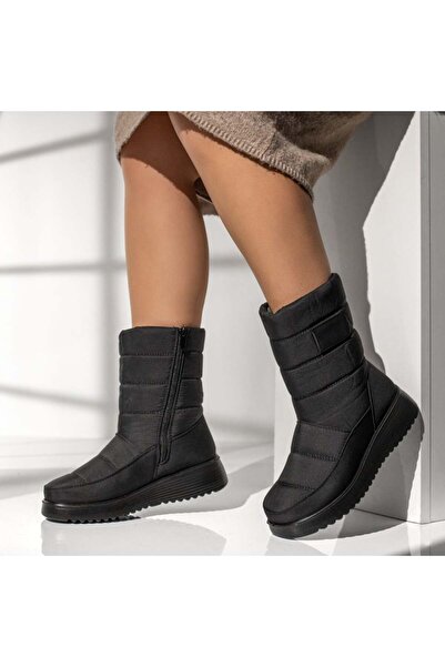 BMoD Ghete negre din material textil pentru femei, cu talpă groasă și fermoar...