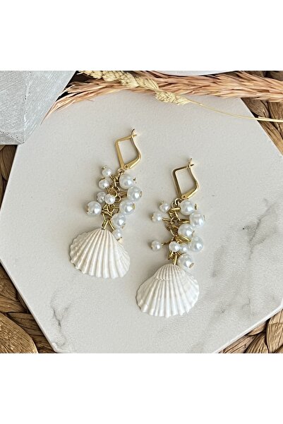HALHALMILL İstiridye Kabuklu İncili Sallantılı Küpe