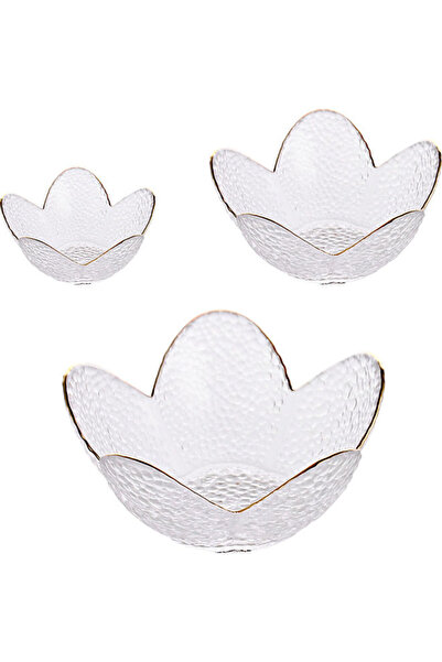 HALAMODO طبق رسم زجاجي ذهبي من 3 قطع لزهرة لوتس يونيكورن الشفافة 16.5 × 7.5 × 9 سم