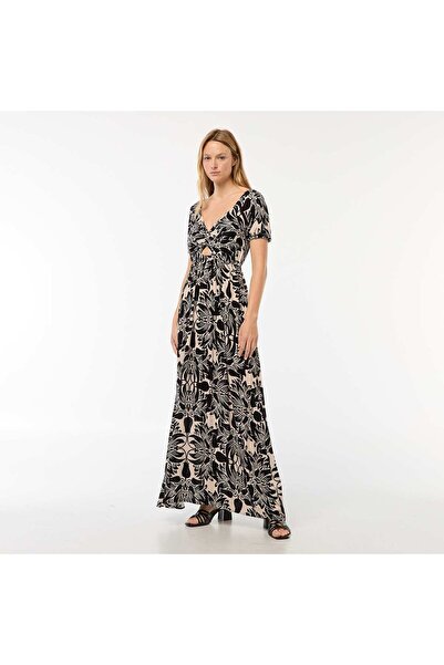 KIABI Long printed dress with slits BEIGE