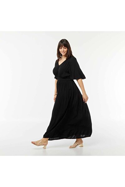 KIABI Long crêpe knit dress BLACK