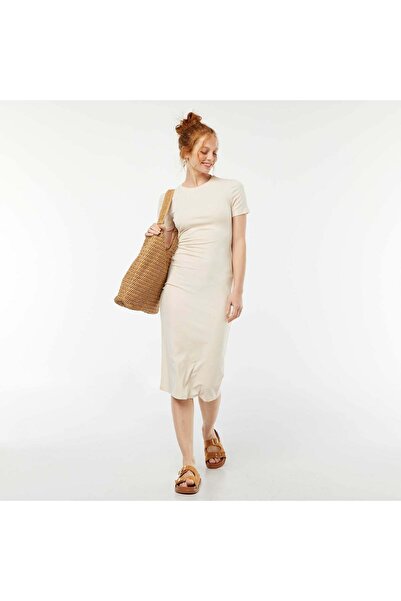 KIABI فستان ميدي سادة مفتوح من الخلف بيج