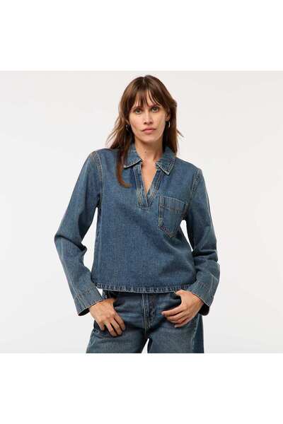 KIABI Straight-Cut Denim Blouse BLUE
