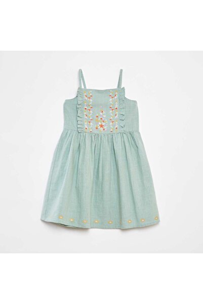 KIABI Woven fabric dress with embroidery GREEN