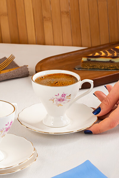 4313 Emery 12 Parça 6 Kişilik Yaldızlı Porselen Türk Kahve Fincan Takımı