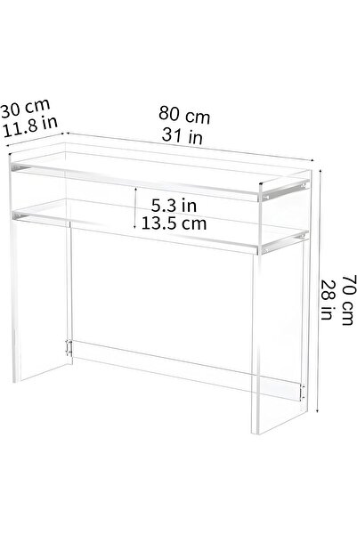 Slasa Modern Clear Acrylic Console Table with Double Storage Shelf – Dimensions: 80 x 30 x 70 cm