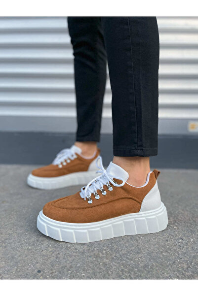 Zapatos حذاء رياضي كاجوال للرجال من جلد الغزال برباط من JY010 Cloud SBT - أسمر/أبيض