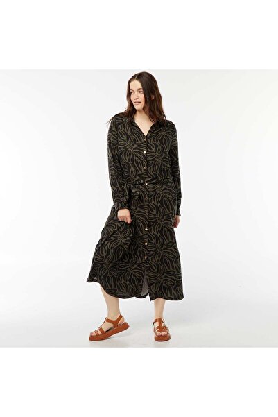 KIABI Printed midi dress with belt and press studs GREEN