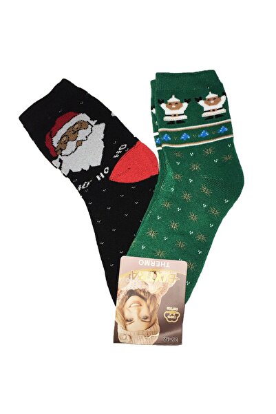 Inkastyl Set 2 perechi sosete termice Mos Craciun Verde & Negru