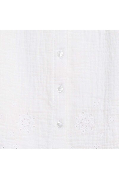 KIABI Cotton gauze blouse with ruffled short sleeves WHITE