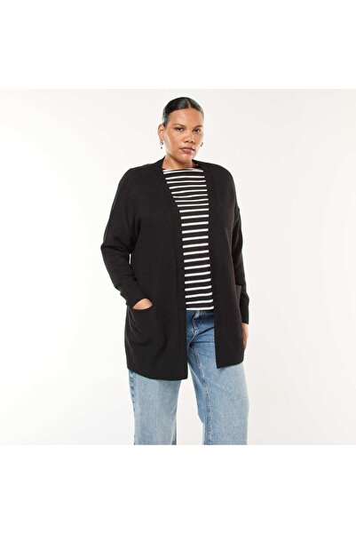 KIABI Long knitted cardigan with 2 pockets BLACK
