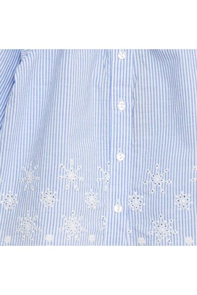 KIABI Embroidered poplin blouse with ruffled collar BLUE