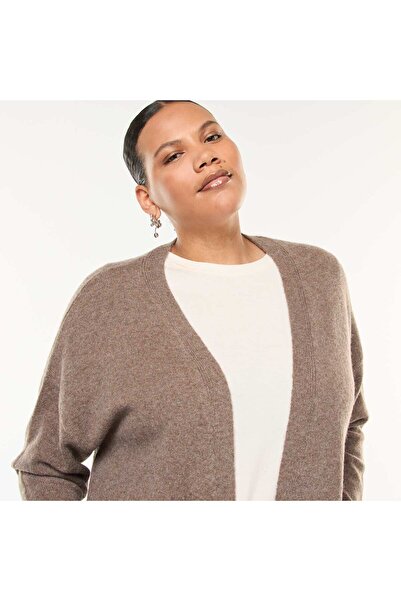 KIABI Long knitted cardigan with 2 pockets BROWN