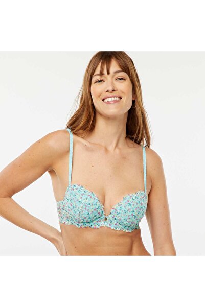 KIABI Floral print plunging demi-cup bra BLUE