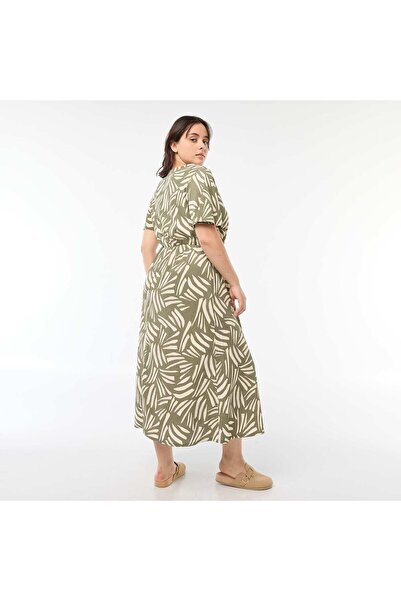 KIABI Patterned V-neck maxi dress KHAKI