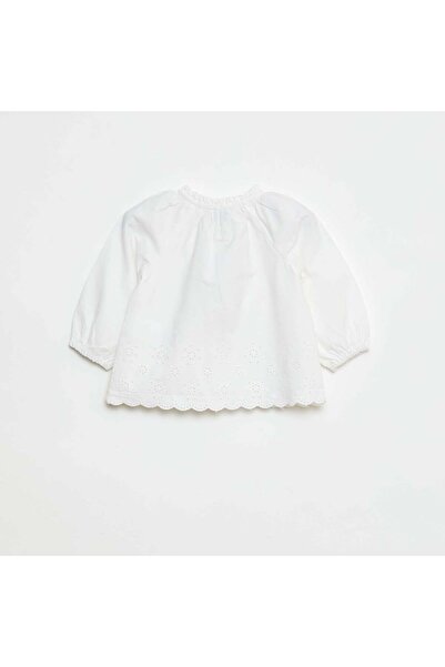 KIABI Embroidered poplin blouse with ruffled collar WHITE