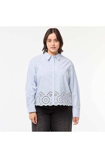 KIABI بلوزة مخططة بأكمام طويلة ومطرزة باللون الأزرق