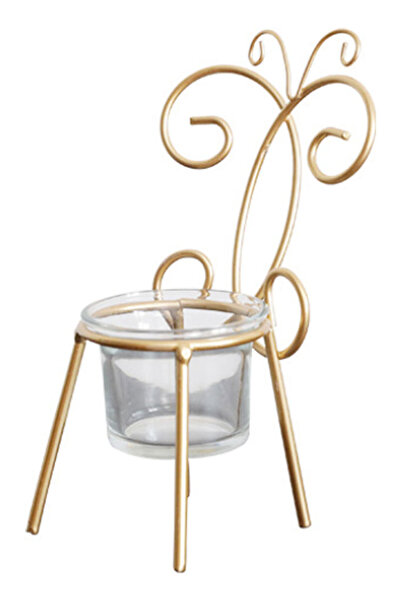 HALAMODO كرسي حديدي رومانسي نورديك، شمعدان ذهبي، 16.5 سم