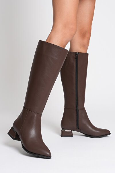 TOPUK Γυναικείες μπότες με φερμουάρ Miami Brown Blunt Toe