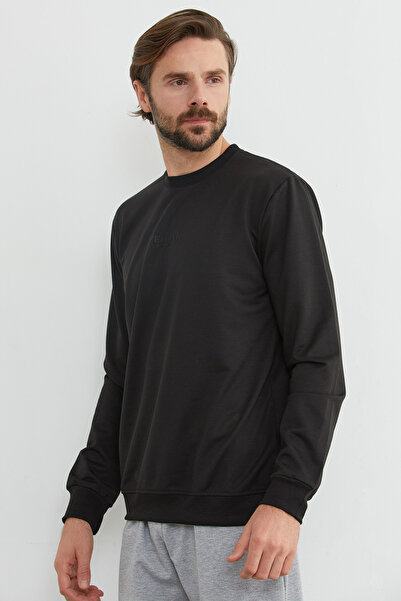Fulla Moda Pellını Yazı Kabartmalı Bisiklet Yaka Sweatshirt