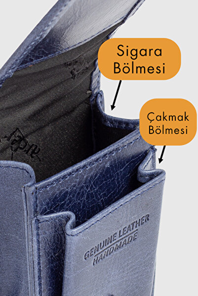 Fiyaka Ar-004 Genuine Leather Cigarette Case Crazy Navy Blue