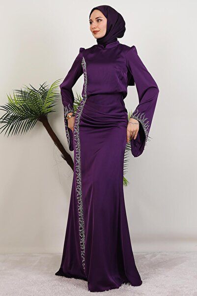 GİYZAMİLA Βραδινό φόρεμα Mihrimah σατέν μωβ