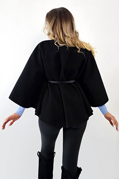 FashionForYou Amalia fabric cape, with cufflinks and high collar, Black